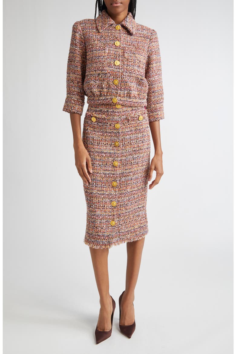 Tai Tweed Midi Skirt, Alternate, color, MAUVE/ TAN MULTI TWEED