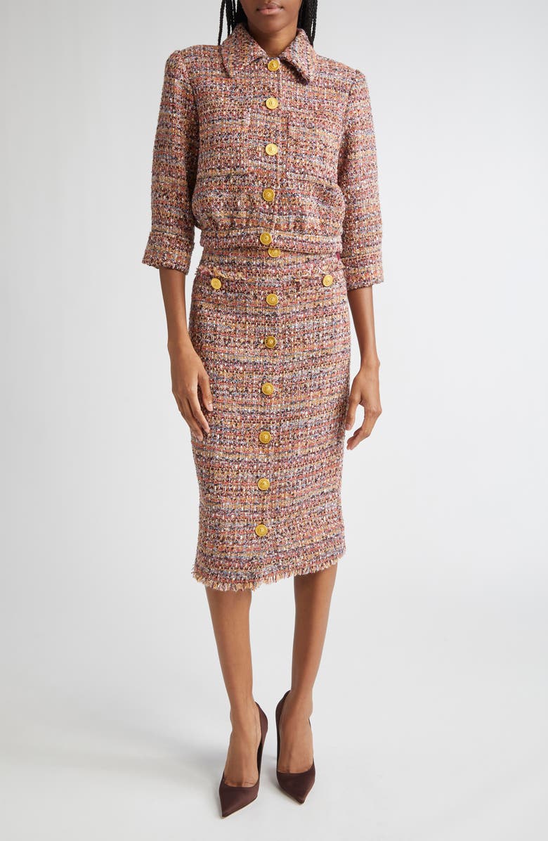 L'AGENCE Jia Crop Tweed Jacket, Alternate, color, Mauve/ Tan Multi Tweed