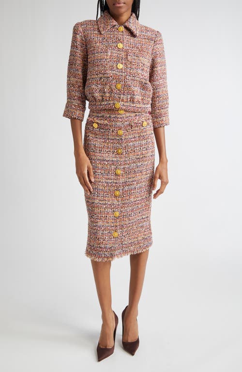 L Agence Tweed Tai Midi Pencil Skirt In Gold
