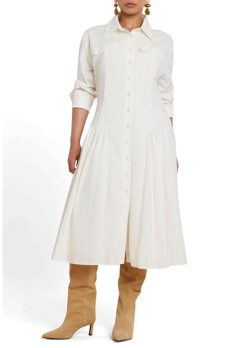 Shirred Godet Flare Poplin Dress, Main, color, JET STREAM