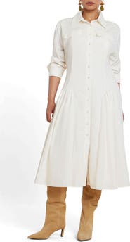 ELOQUII Shirred Godet Flare Poplin Dress