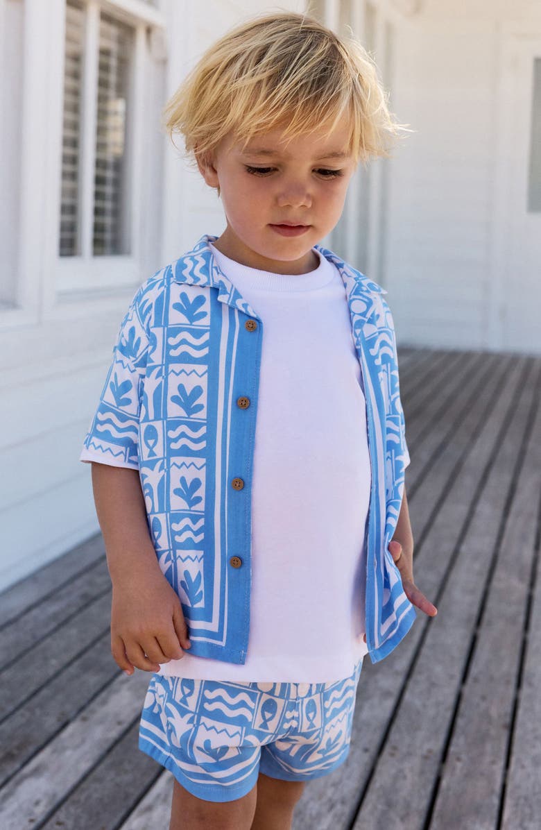 NEXT Kids' Tile Print Button-Up Shirt & Shorts Set, Alternate, color, Blue