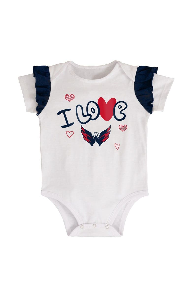 Outerstuff Girls Infant White/Navy Washington Capitals I Love Hockey Bodysuit Pants & Headband Set, Alternate, color, 