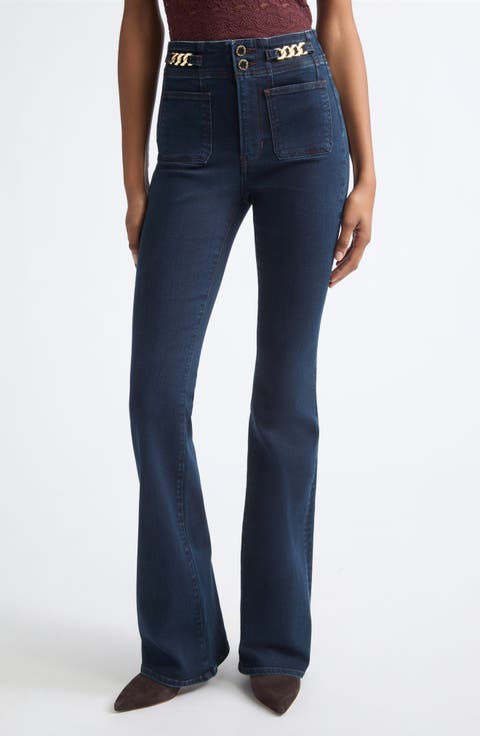 Beverly Chain Detail High Waist Flare Jeans