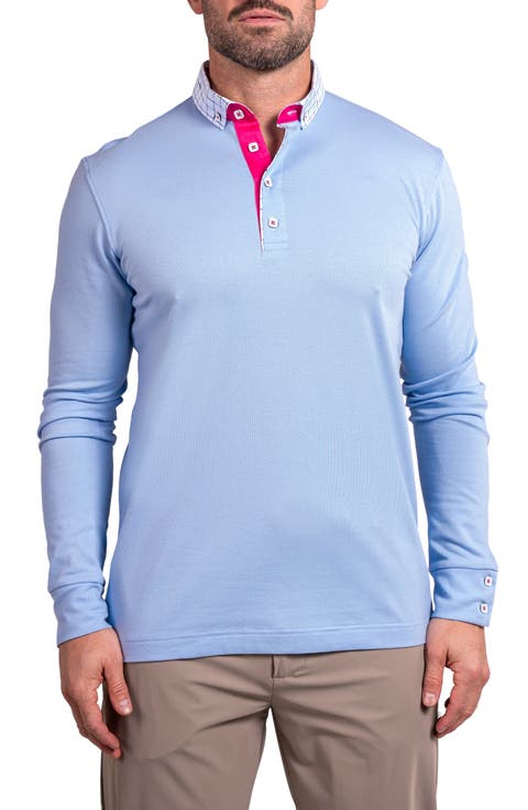 Newton Ascension0006 Blue Long Sleeve Button-Down Polo