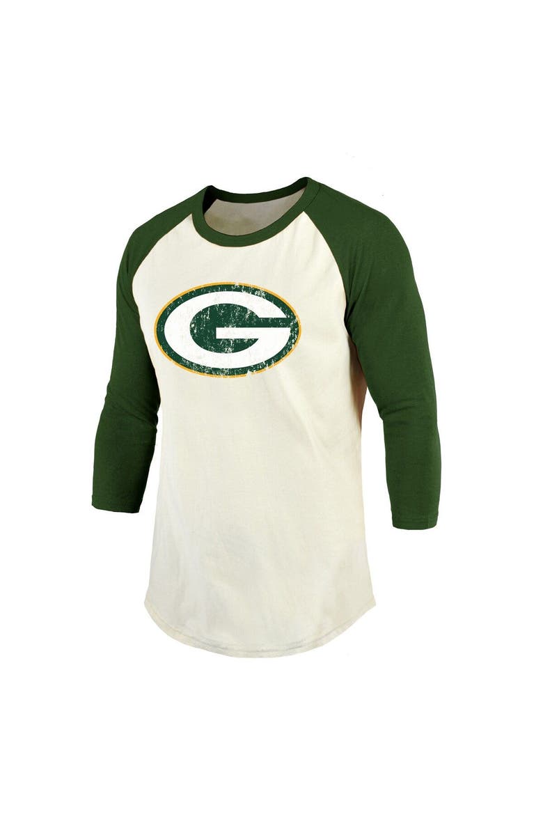 Majestic Threads Men's Fanatics Branded Davante Adams Cream/Green Green Bay Packers Vintage Player Name & Number Raglan 3/4-Sleeve T-Shirt, Alternate, color, 