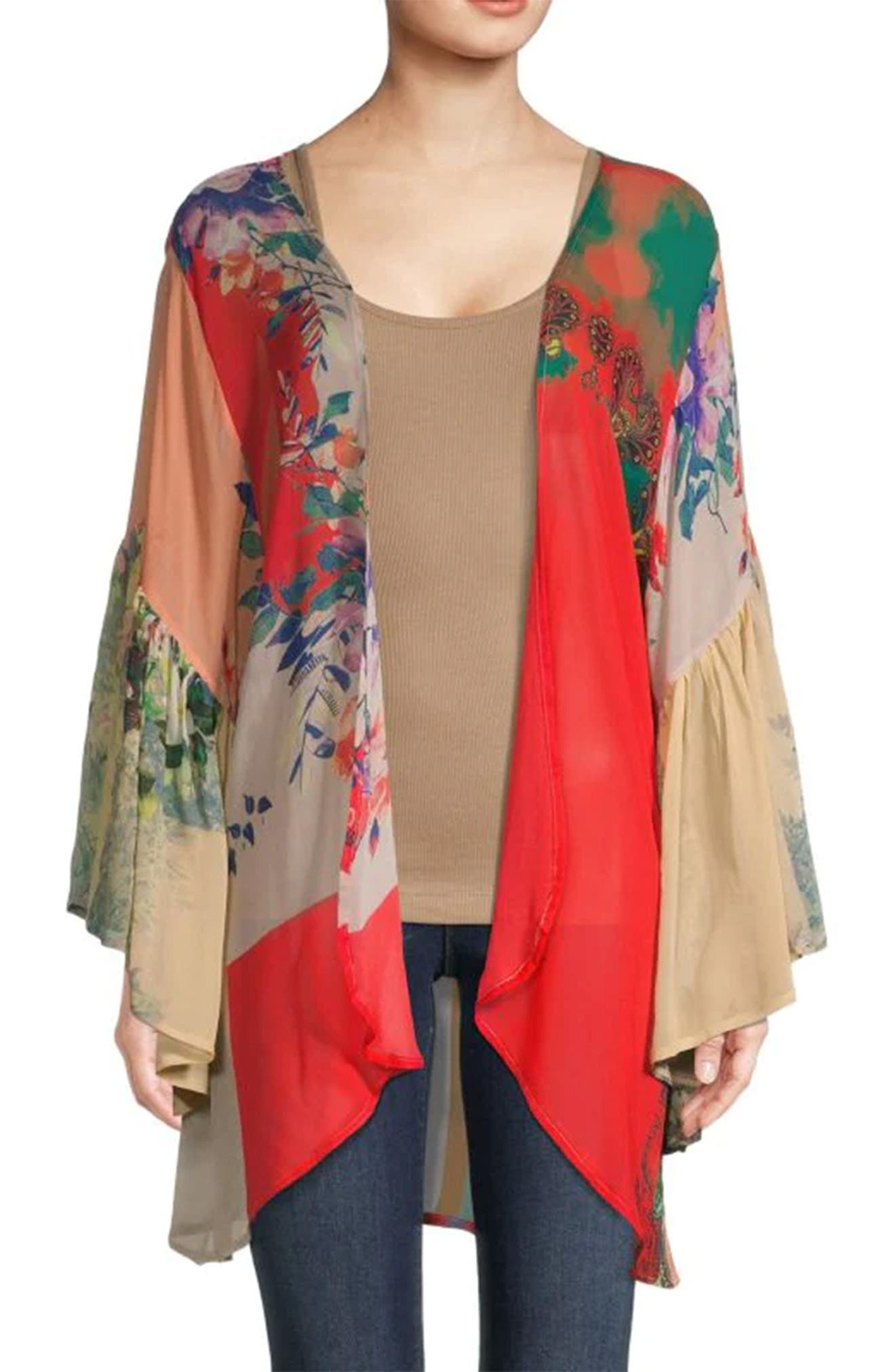 SAACHI Mystical Garden Floral Print Bell Sleeve Ruana