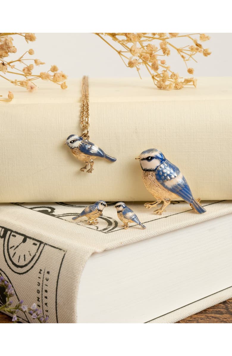 Fable England Enamel Blue Tit Stud Earrings, Alternate, color, Multi & Gold
