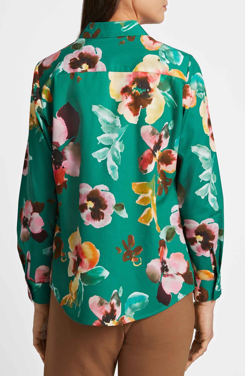 Foxcroft Zoey Watercolor Floral Cotton Button-Up Shirt, Alternate, color, Green Multi