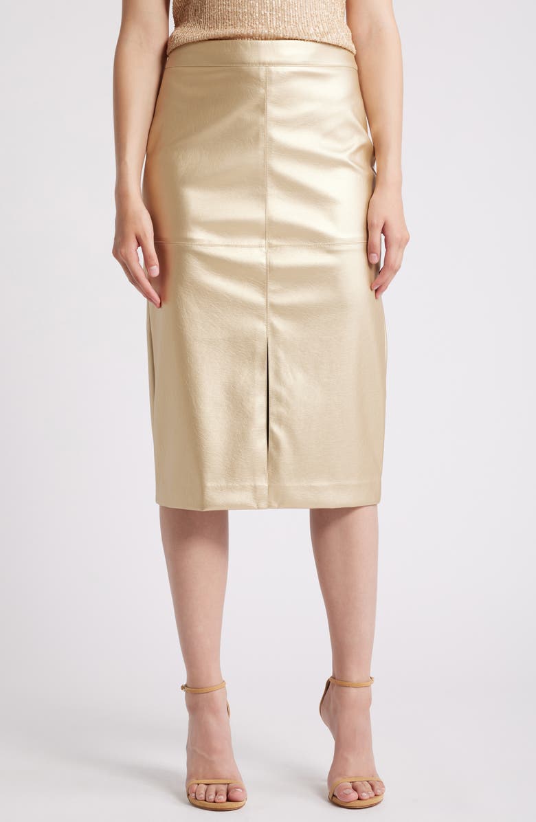 Anne Klein Metallic Faux Leather Midi Skirt, Main, color, 