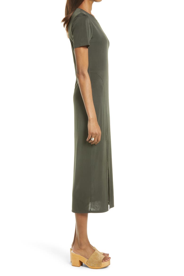 Front Slit Midi T-Shirt Dress, Alternate, color, HUNTER GREEN