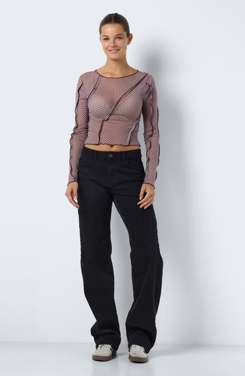 NOISY MAY NOISY MAY VIKKI FLOCKED DOT LONG SLEEVE MESH CROP TOP