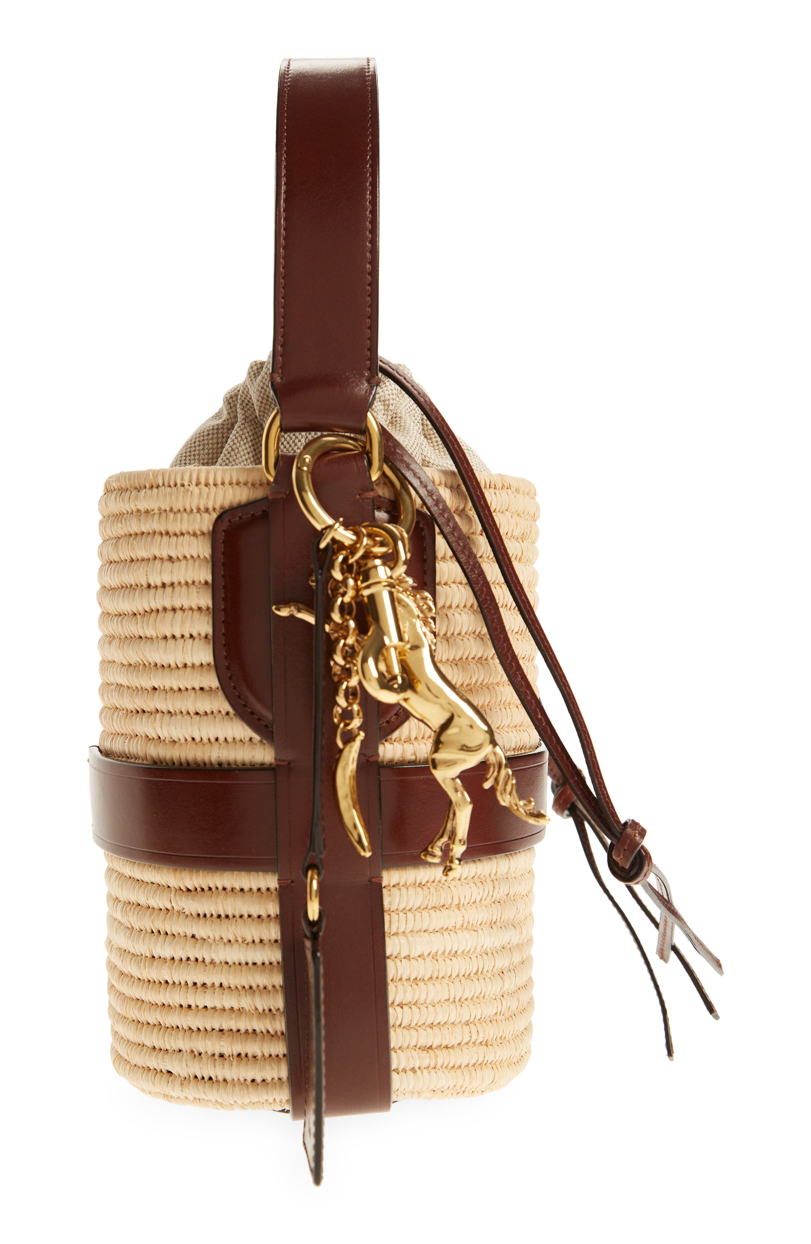 Chloé Small Kerala Straw & Leather Bucket Bag, Alternate, color, 