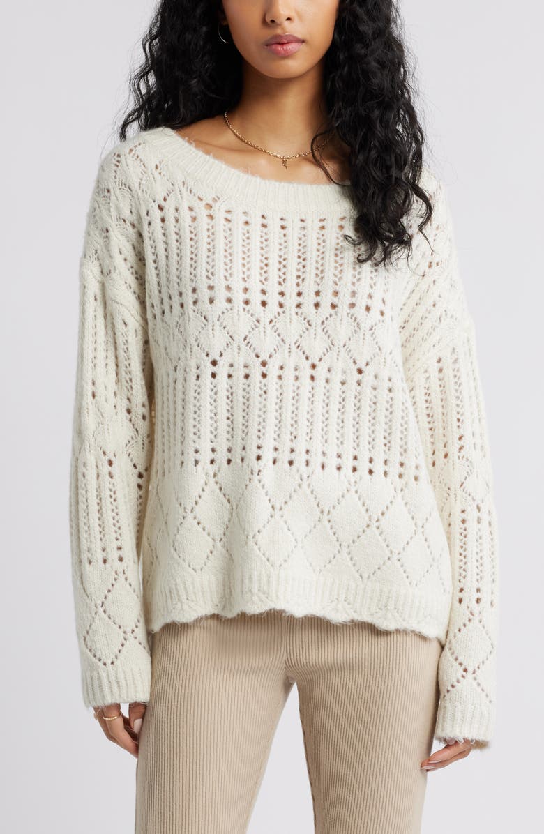 BP. Open Stitch Oversize Sweater, Main, color, Ivory
