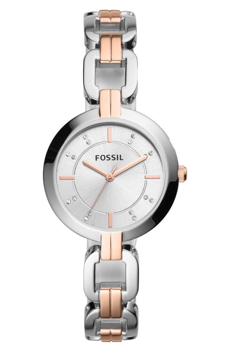 Fossil Kerrigan Three-Hand Two-Tone Bracelet Watch, 32mm, Main, color, Silver