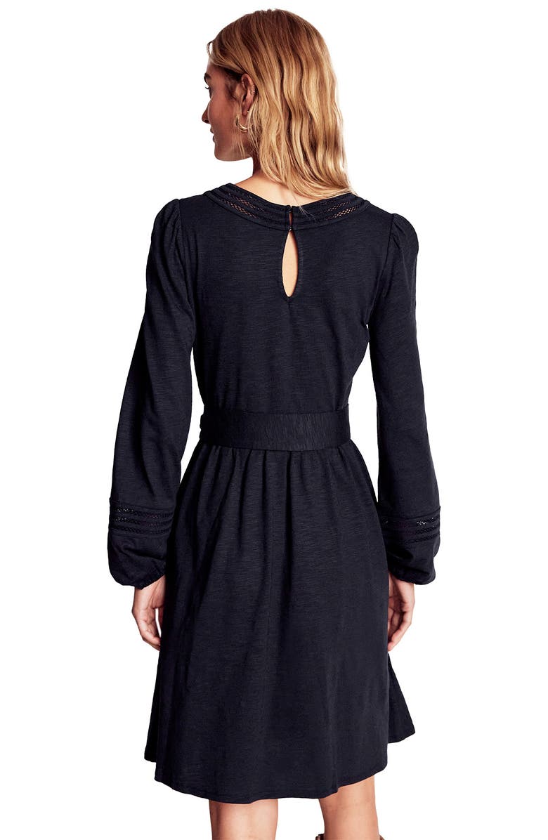 Boden Athina Embroidered Detail Long Sleeve Cotton Blend Dress, Alternate, color, Navy
