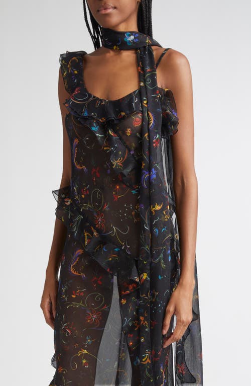 Siedres Siedrés Monica Floral Print Tiered Ruffle Chiffon Dress In Black