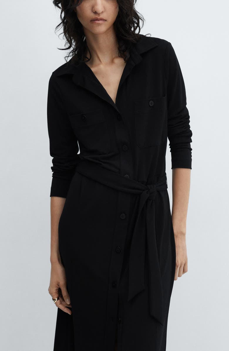 MANGO Long Sleeve Belted Shirtdress, Alternate, color, 