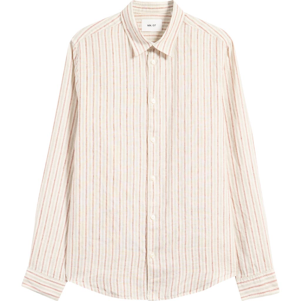 Nn07 Enzo 5728 Stripe Linen Button-up Shirt In Brown Stripe
