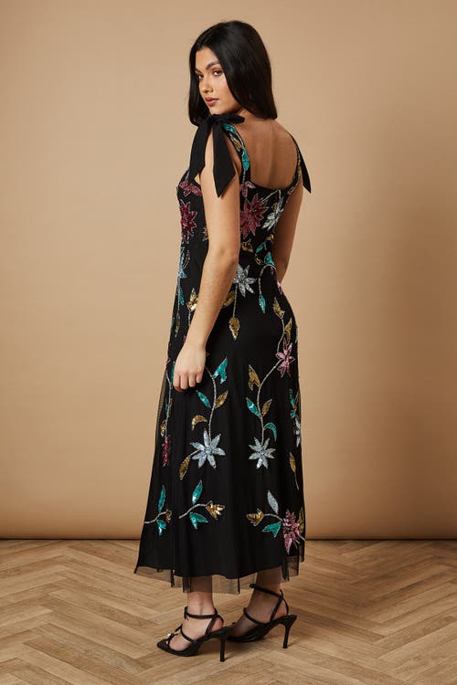 Oasis Floral Embellished Split Midi Dress In Burgundy