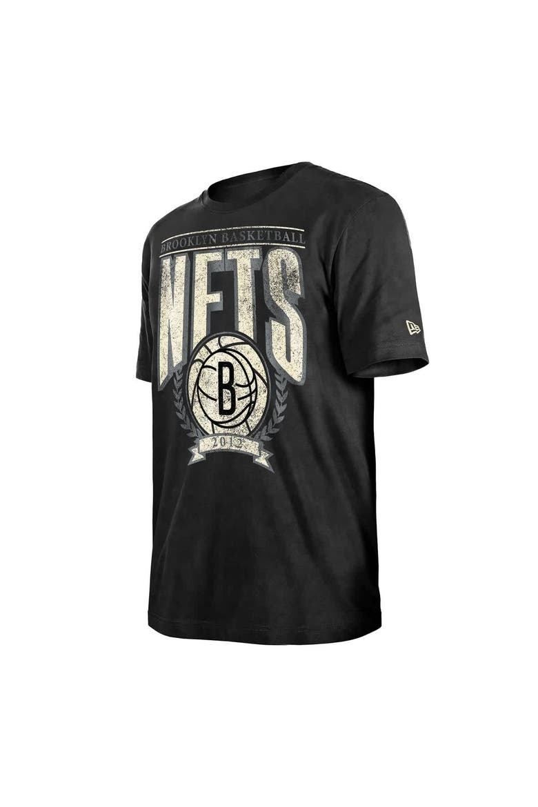 Men's New Era  Black Brooklyn Nets Throwback Vintage Boxy Mineral Wash T-Shirt, Alternate, color, Black