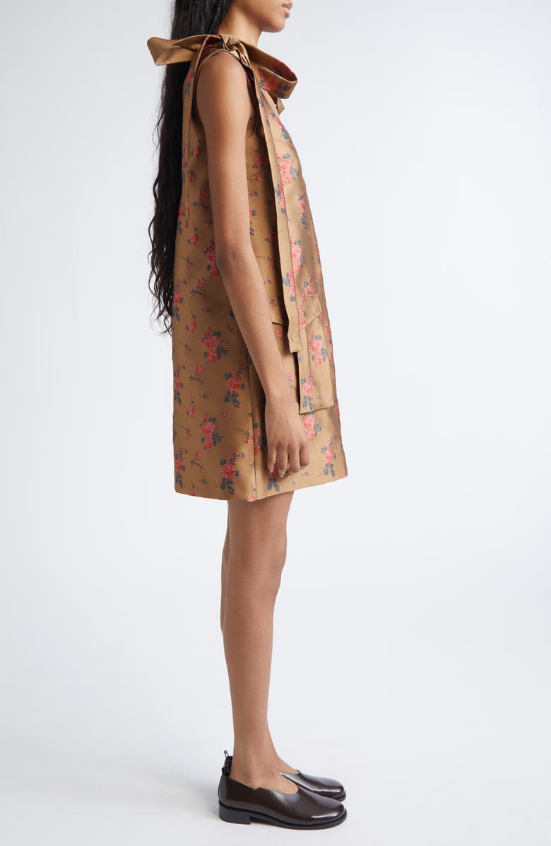 MONSE Floral Embroidered Metallic Satin Cargo Minidress, Alternate, color, Brown