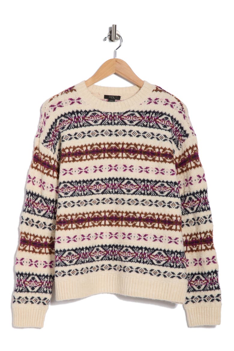 Fair Isle Pullover Sweater, Alternate, color, WHITE BEACH