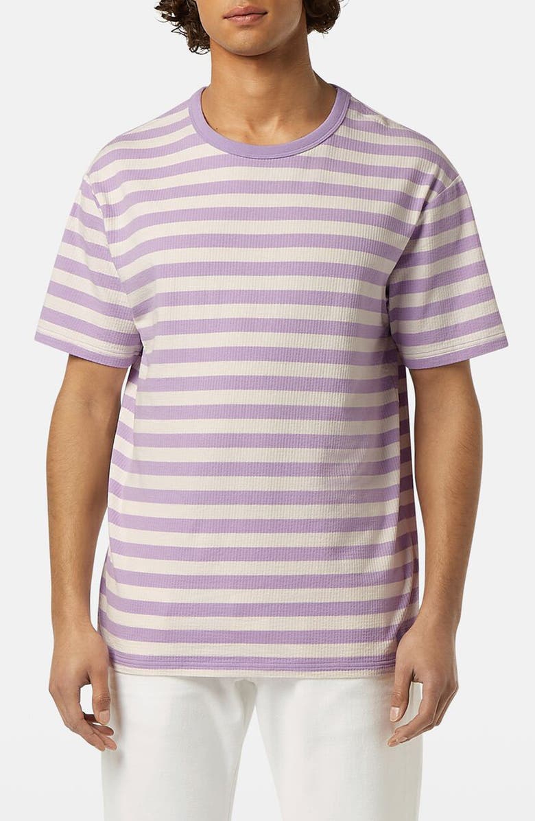 Scotch & Soda Relaxed Fit Waffle Stripe T-Shirt, Main, color, Bright Lavender/ Swan Stripe