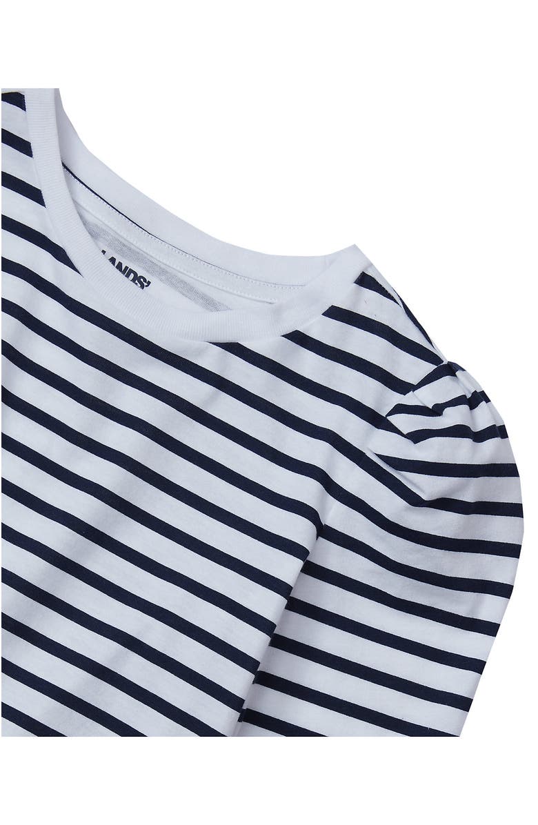 Lands' End Girls Long Sleeve Graphic Tee With Puff Shoulder, Alternate, color, Navy/Ivory Stripe
