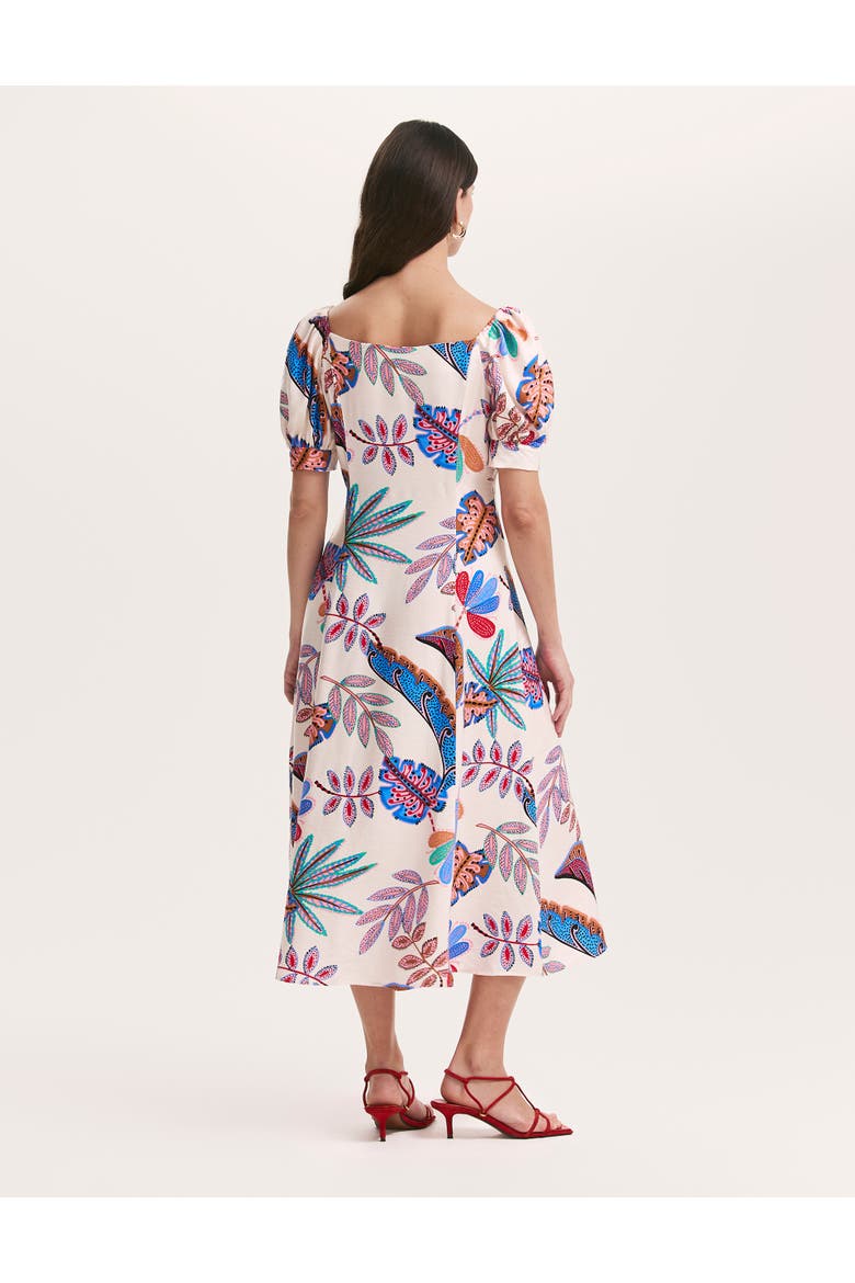 Daisy Square Neck Midi Dress, Alternate, color, Cream Leaves