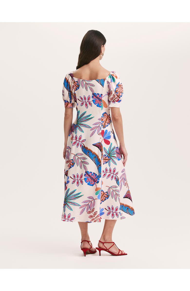 Finery London Daisy Square Neck Midi Dress, Alternate, color, Cream Leaves