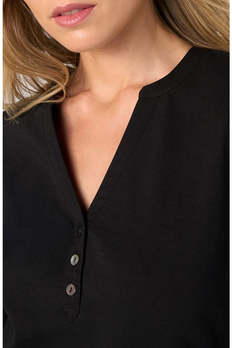Mixed Media Three-Quarter Sleeve Top, Alternate, color, BLACK