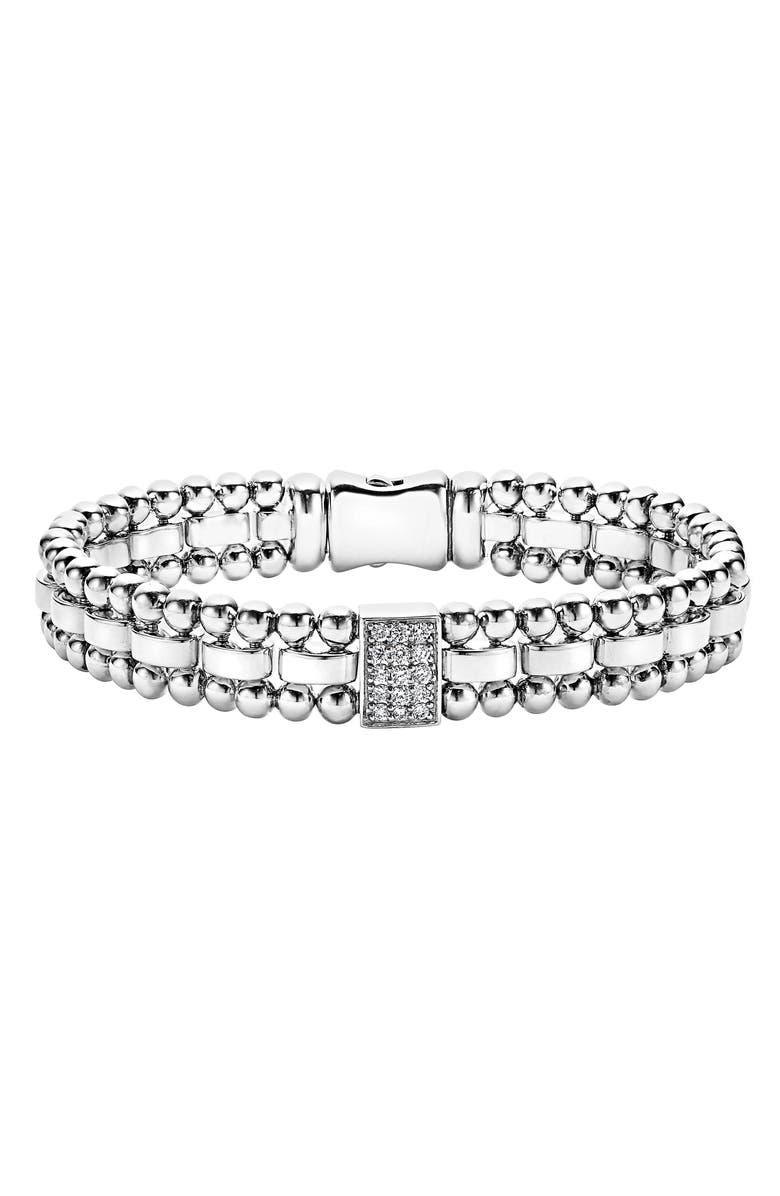 LAGOS Caviar Spark Diamond Rectangle Link Bracelet, Main, color, Silver/ Diamond