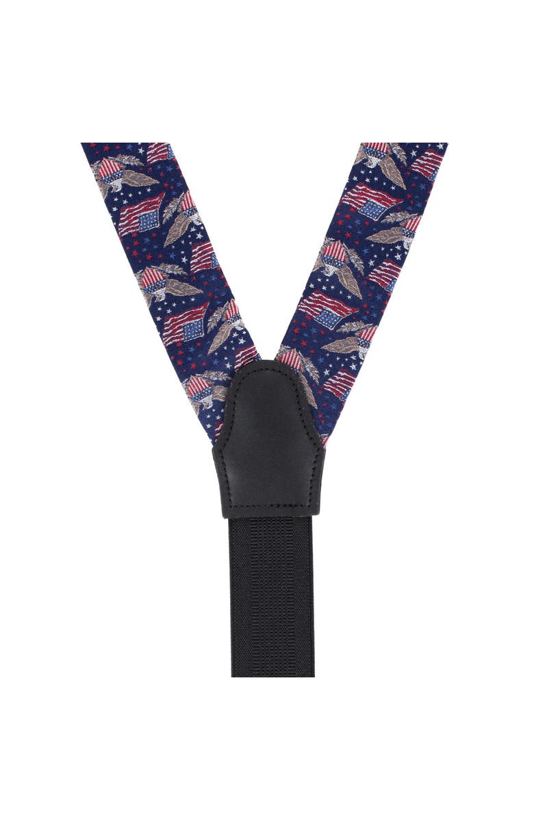 Trafalgar Legacy Soars Patriotic Bald Eagle Silk Novelty Button End Suspenders, Alternate, color, Navy Blue