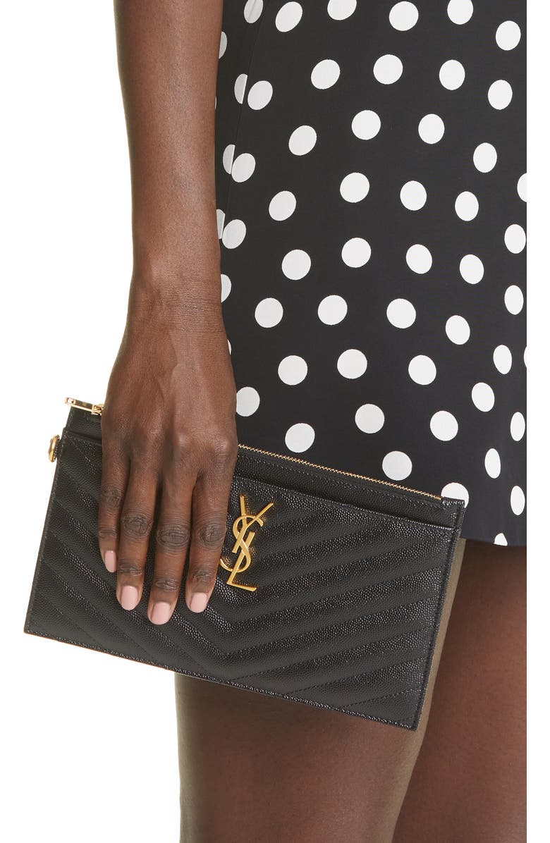 Saint Laurent Monogram Matelassé Leather Pouch, Alternate, color,