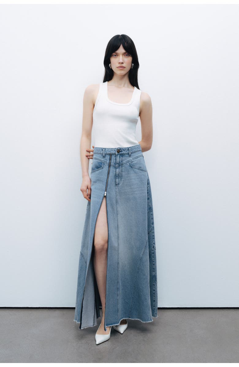 Nocturne Slit Detailed Maxi Denim Skirt, Main, color,