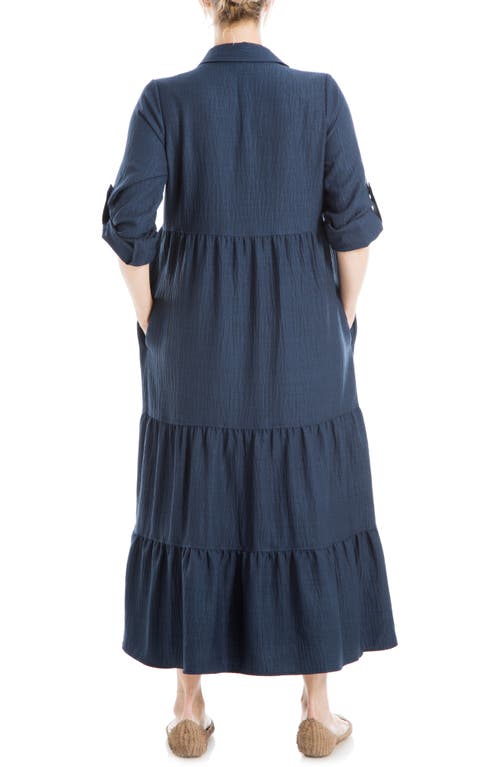 Max Studio London Tiered Long Sleeve Gauze Shirtdress In Heather Navy