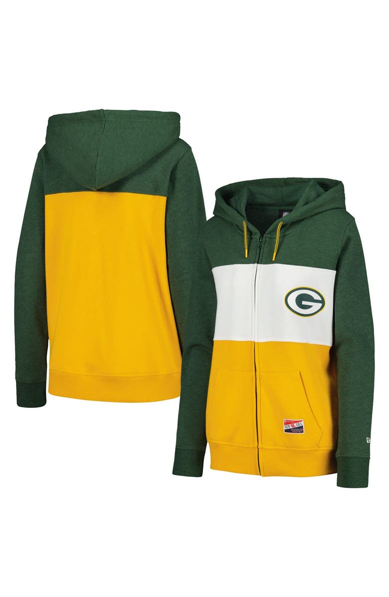 New Era Women's New Era Green Green Bay Packers Color-Block Full-Zip Hoodie, Main, color, 