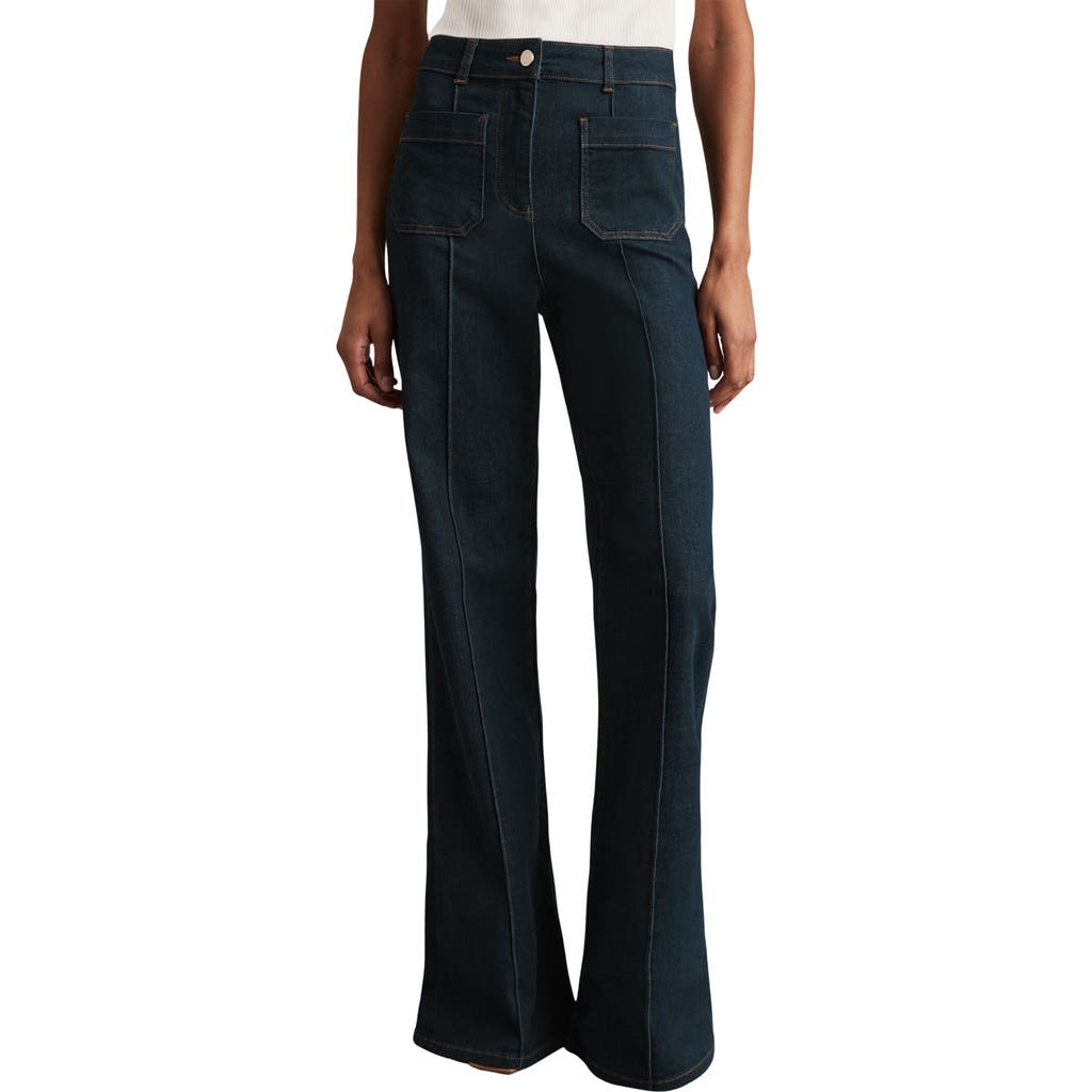Reiss Sakura High Rise Flare Jeans In Dark Blue In Blue
