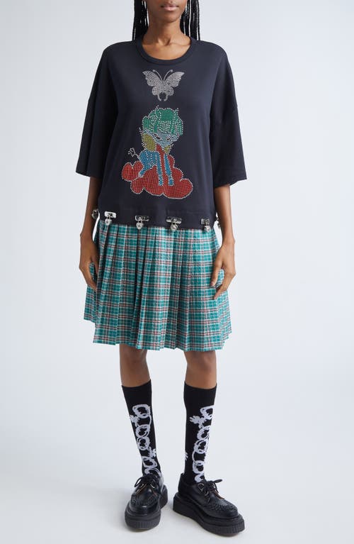 Chopova Lowena Spaced Out Crystal Embellished T-Shirt Dress in Black And Green Tartan  product