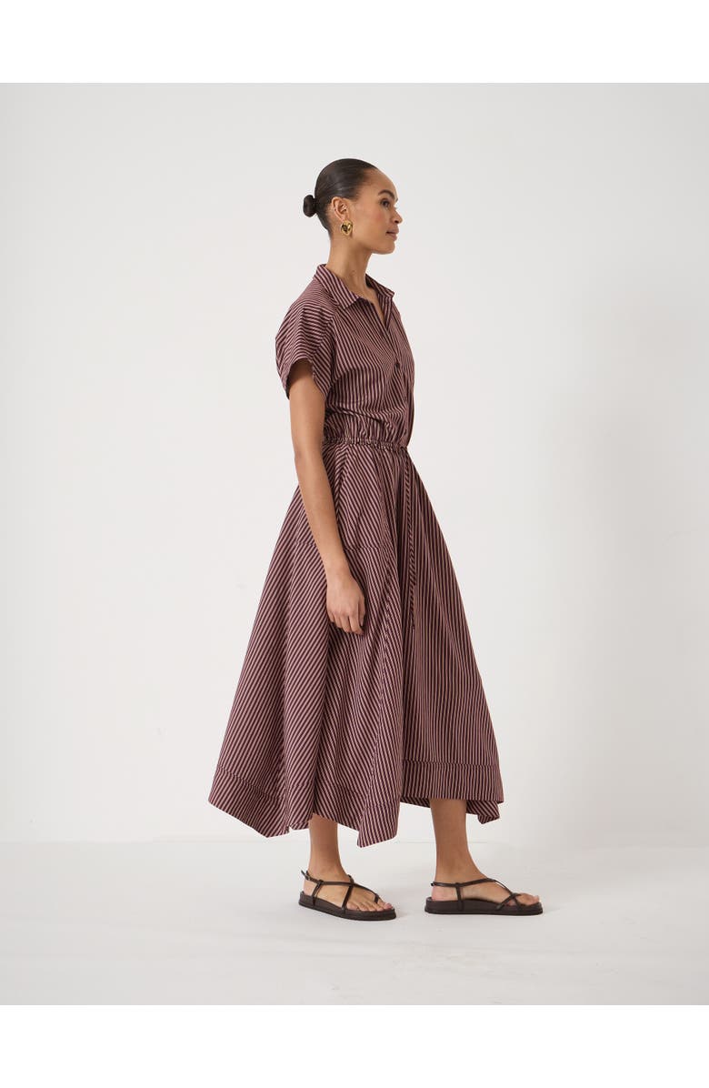 Hush Mira Short Sleeve Hanky Hem Midi Dress, Alternate, color, Burgundy Stripe Red