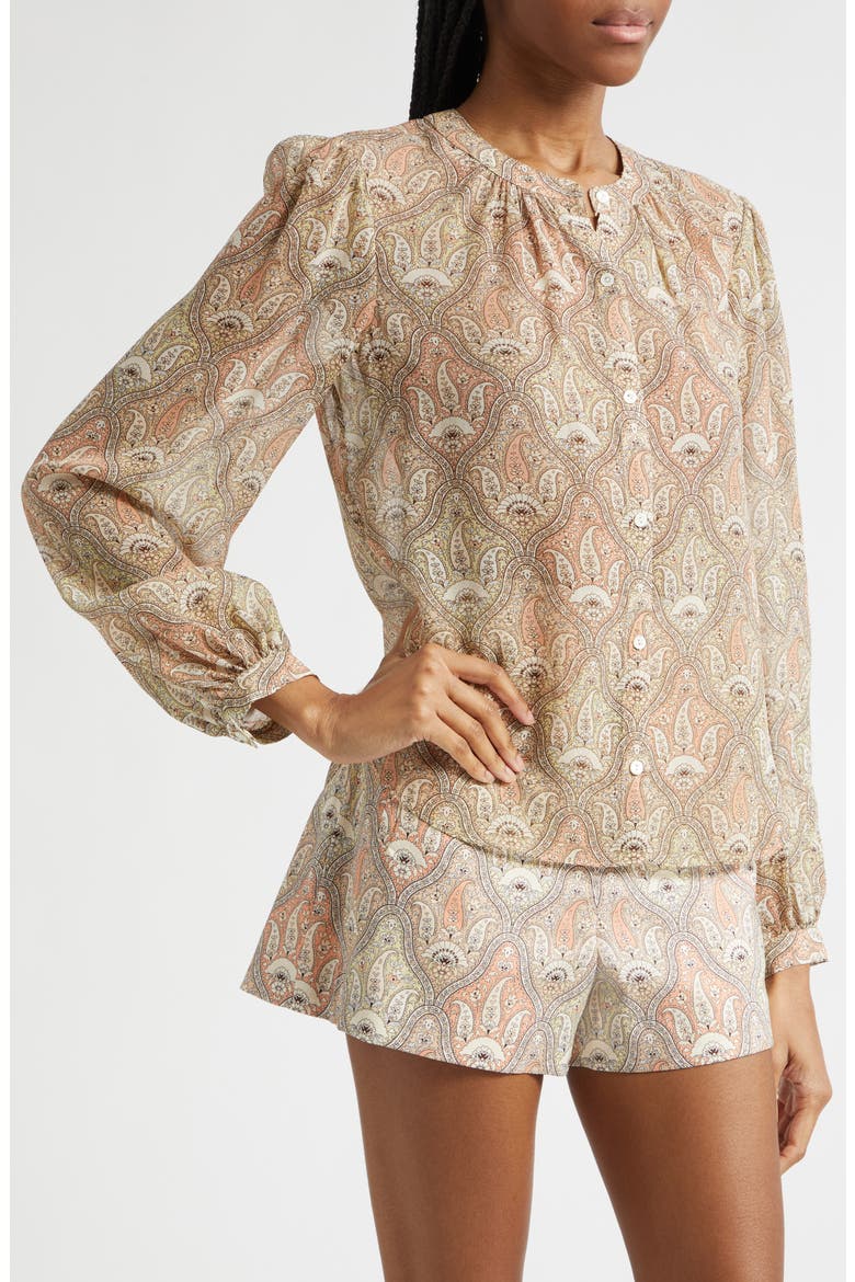 Ashlynn Paisley Silk Top, Alternate, color, STONE KHAKI MULTI