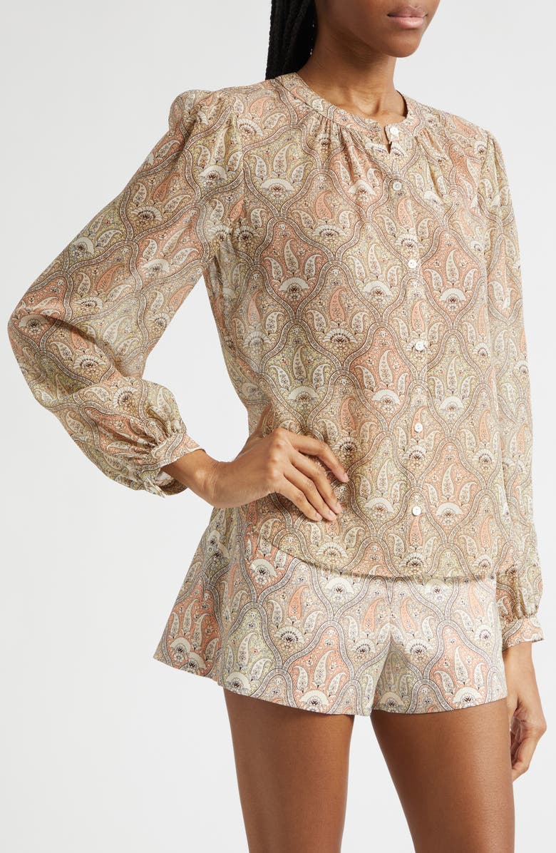 Veronica Beard Ashlynn Paisley Silk Top, Alternate, color, Stone Khaki Multi