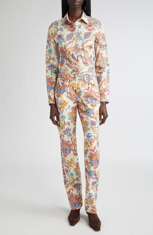 Etro Floral Paisley Stretch Poplin Button-up Shirt In Multi