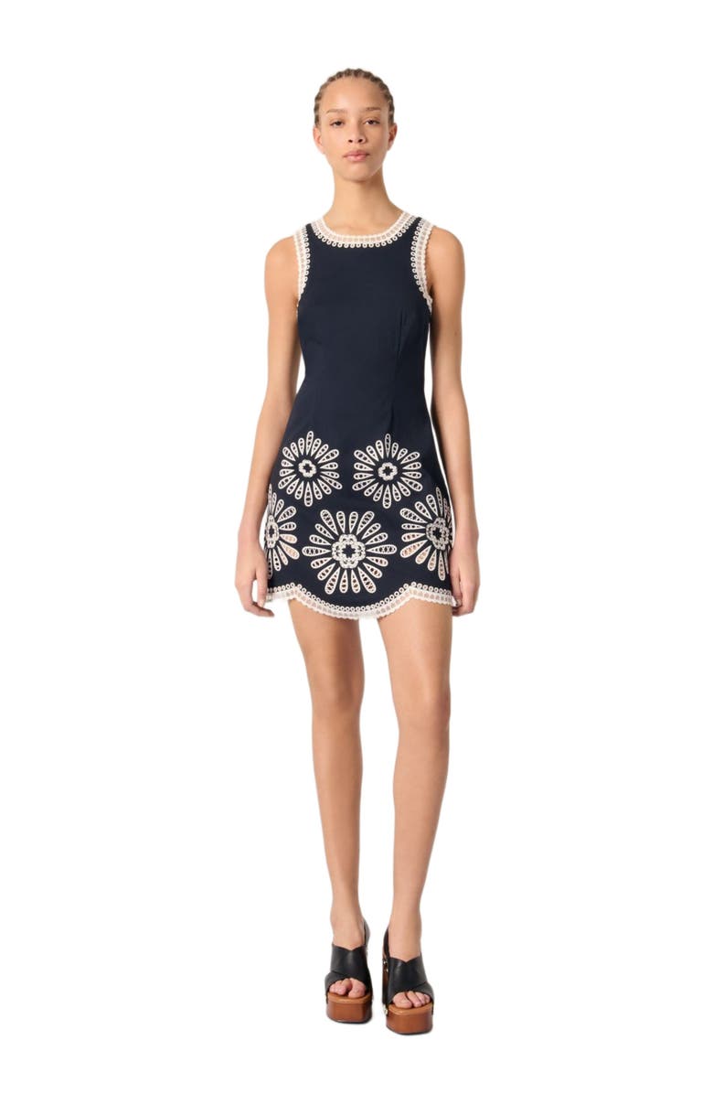 maje mini dress with crochet details, Main, color, 
