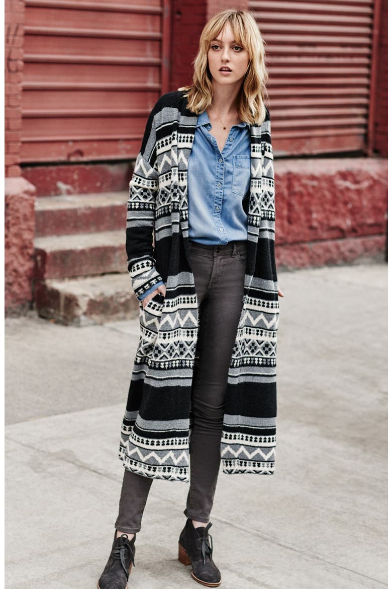 Long Cardigan, Alternate, color, BLACK
