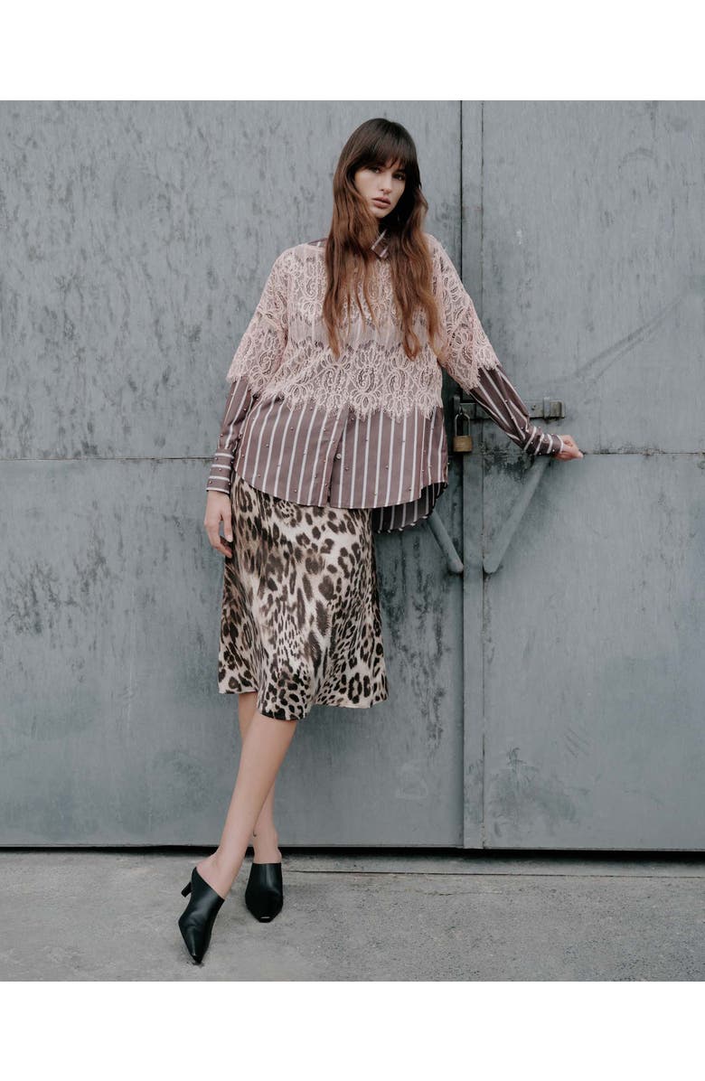 THEO The Label Echo Side Button Boyfriend Stripe Shirt, Alternate, color, 