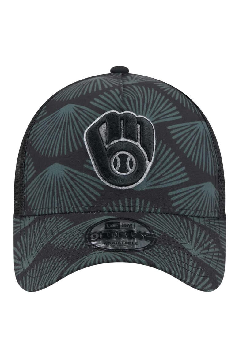 Men's New Era  Black Milwaukee Brewers 9FORTY A-Frame Trucker Adjustable Hat, Alternate, color, Black