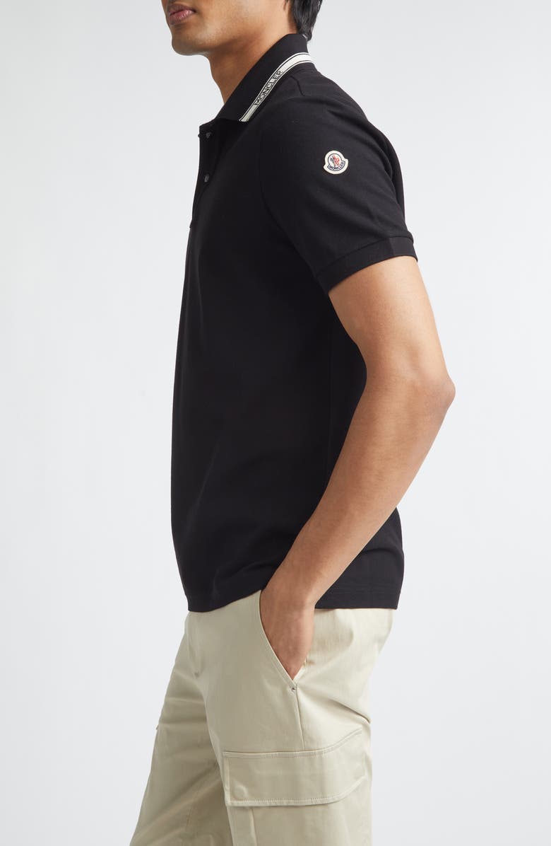 Moncler Logo Patch Tipped Cotton Piqué Polo, Alternate, color, Black