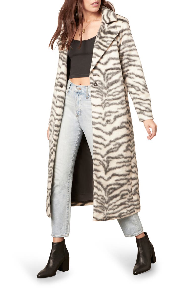 BB Dakota Zebra Print Faux Fur Cake Coat, Alternate, color, IVORY